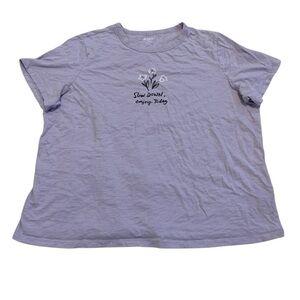 💜 Old Navy Everywear XL Lavender "Slow Down, Enjoy Today" Floral Graphic Tee